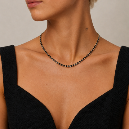 10Ct Black Diamond Tennis Necklace 20" 14k Yellow Gold