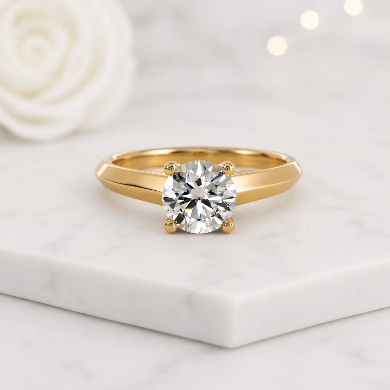 1 carat e vs1 round brilliant 4 prong setting lab grown diamond engagement ring in 14k gold, round solitaire diamond ring igi certified
