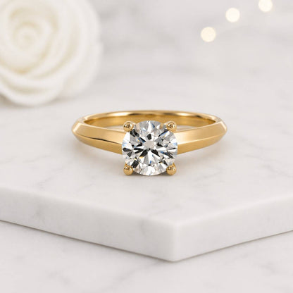 1 Carat E VS1 Round Brilliant 4 Prong Setting Lab Grown Diamond Engagement Ring in 14k Gold, Round Solitaire Diamond Ring IGI Certified
