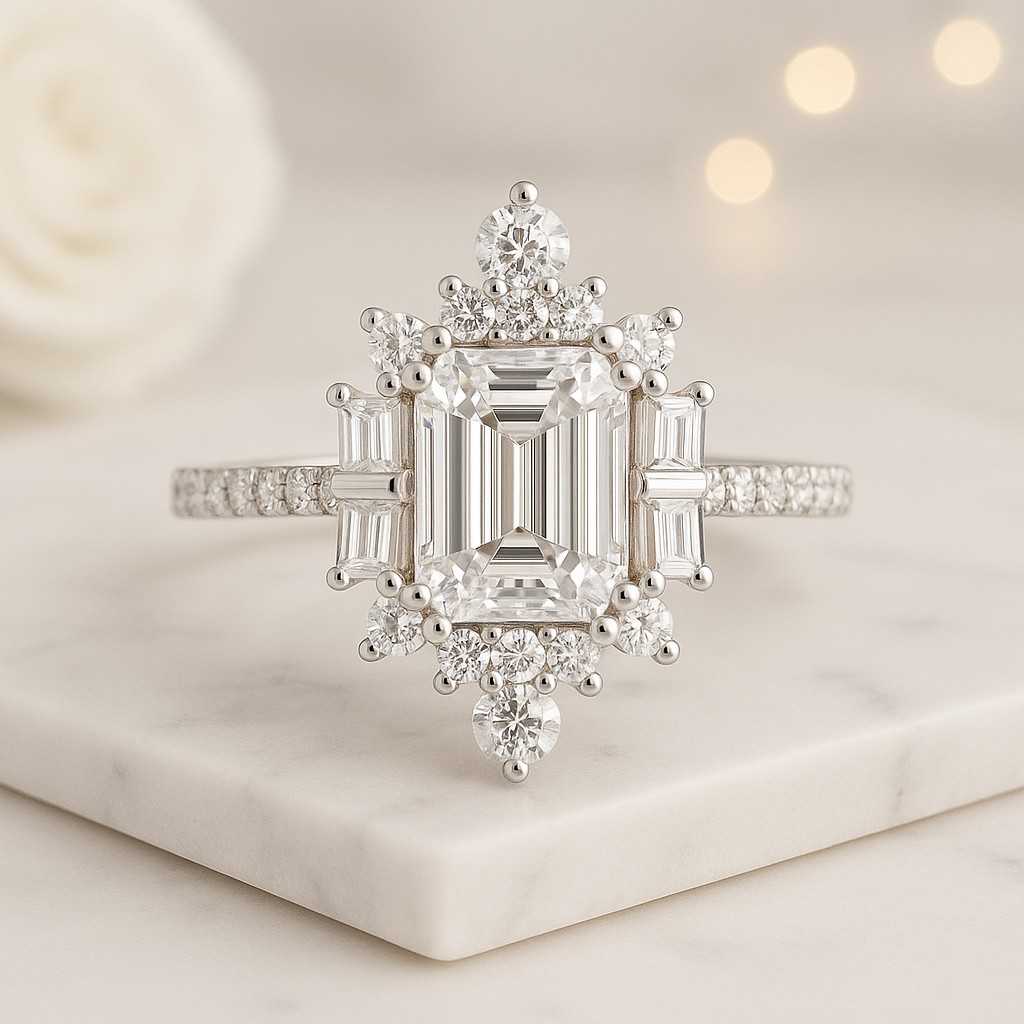 2.00 ct emerald cut lab diamond halo ring