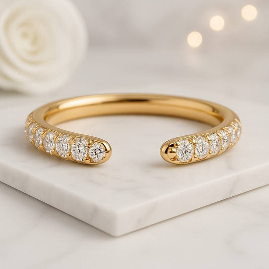 2.00 MM Round Cut CVD Diamond Open Cuff Ring Minimalist Natural Round Diamond Matching Band