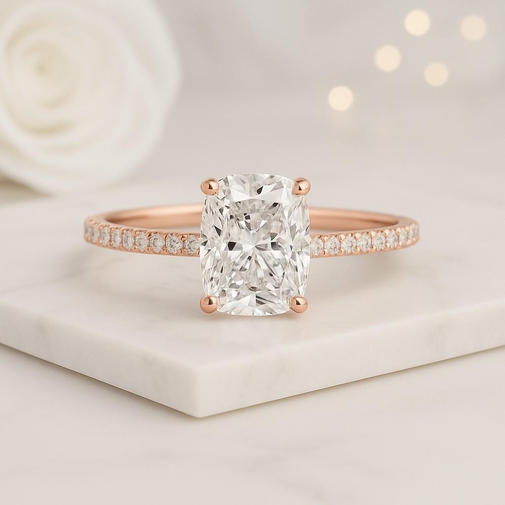 2.50Ct Elongated Cushion Cut Lab Grown Diamond or Moissanite Solitaire Engagement Ring