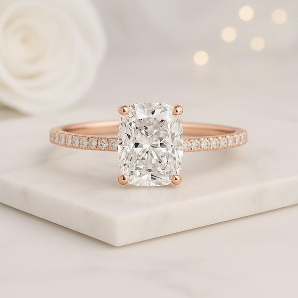 2.50Ct Elongated Cushion Cut Lab Grown Diamond or Moissanite Solitaire Engagement Ring