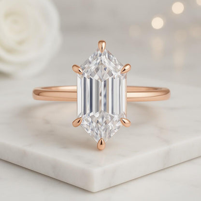 2.50 Carat Elongated Hexagon Moissanite Solitaire Ring
