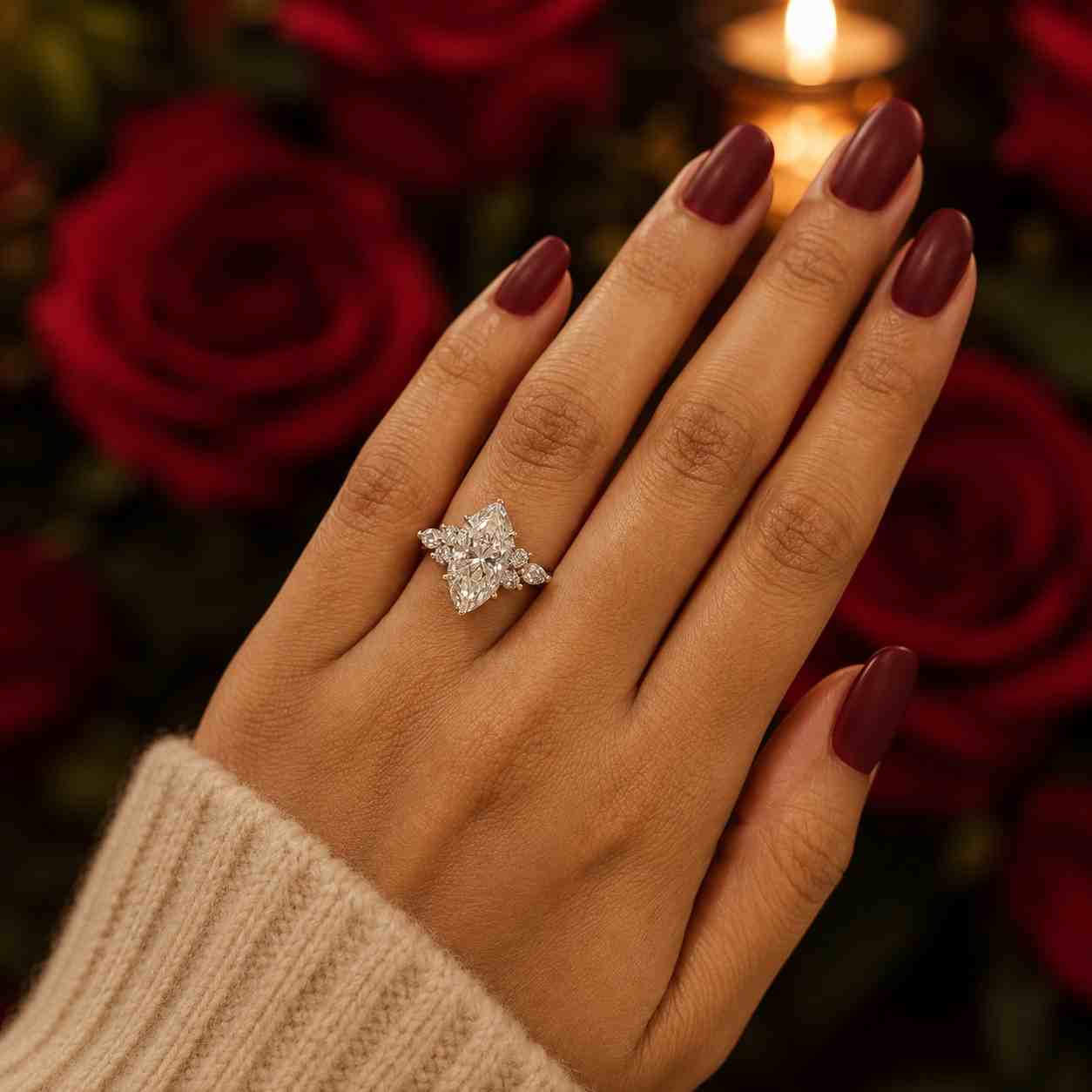 2CT IGI Certified Marquise Cut Lab Grown Diamond Engagement Ring 14K Yellow Gold Nature Inspired Leaf Design Conflict Free Bridal Jewelry

