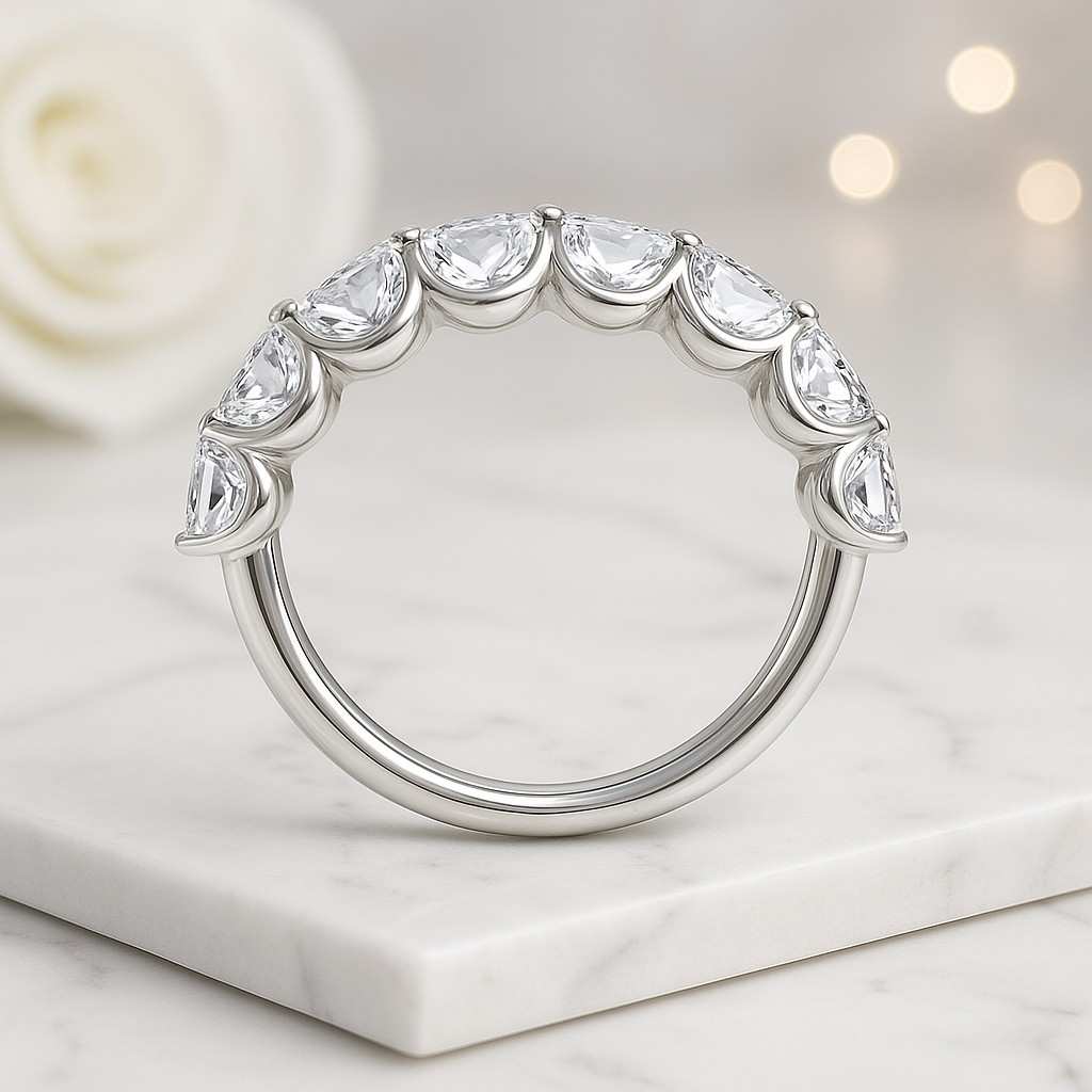 Art Deco Curved Wedding Band Solid 10K/14K White gold Curved Ring For Women Chevron Stacking Band For Her Curved Matching Band Minimal Gifts
