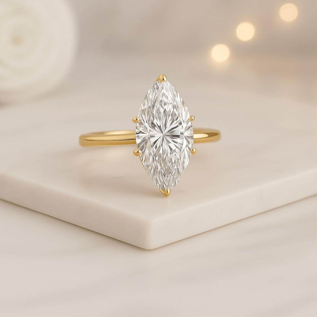 2CT Marquise Cut Moissanite Engagement Ring