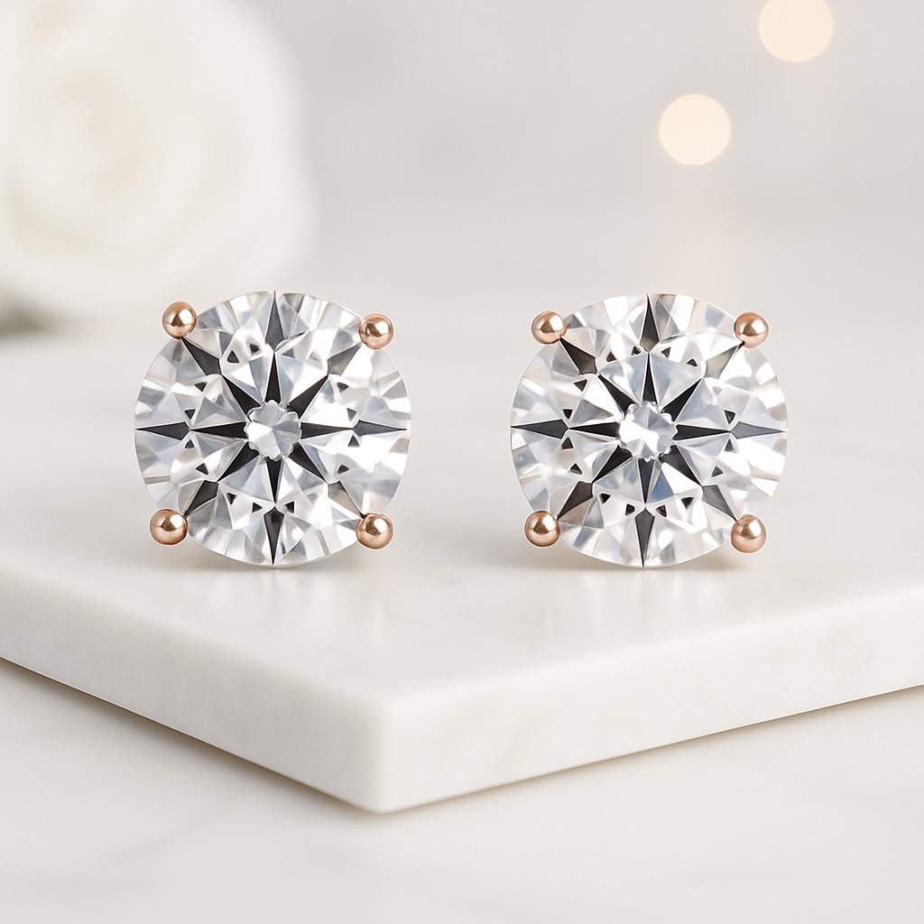 2 CTW Certified Natural Diamond Stud Earrings  1 Ct Each  Round Cut  VVS1-SI1 Clarity  3-Prong Martini  925 Silver Earrings