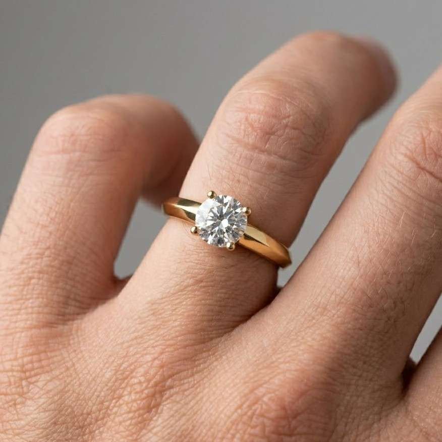 2 carat round cut lab diamond solitaire engagement ring – 14k yellow gold, igi certified
