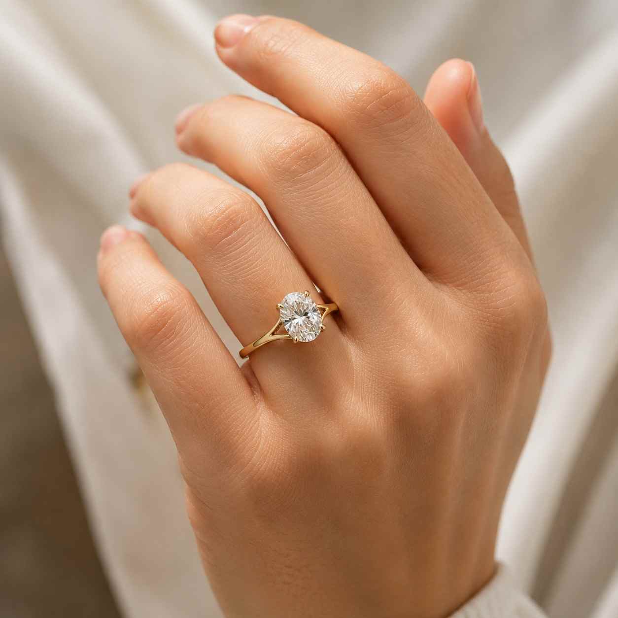 2 ct oval cut lab grown diamond engagement ring , wedding promise ring , daily wear classic anniversary gift for wife , split shank ring