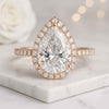 Pear Cut Halo Moissanite Diamond Engagement Ring