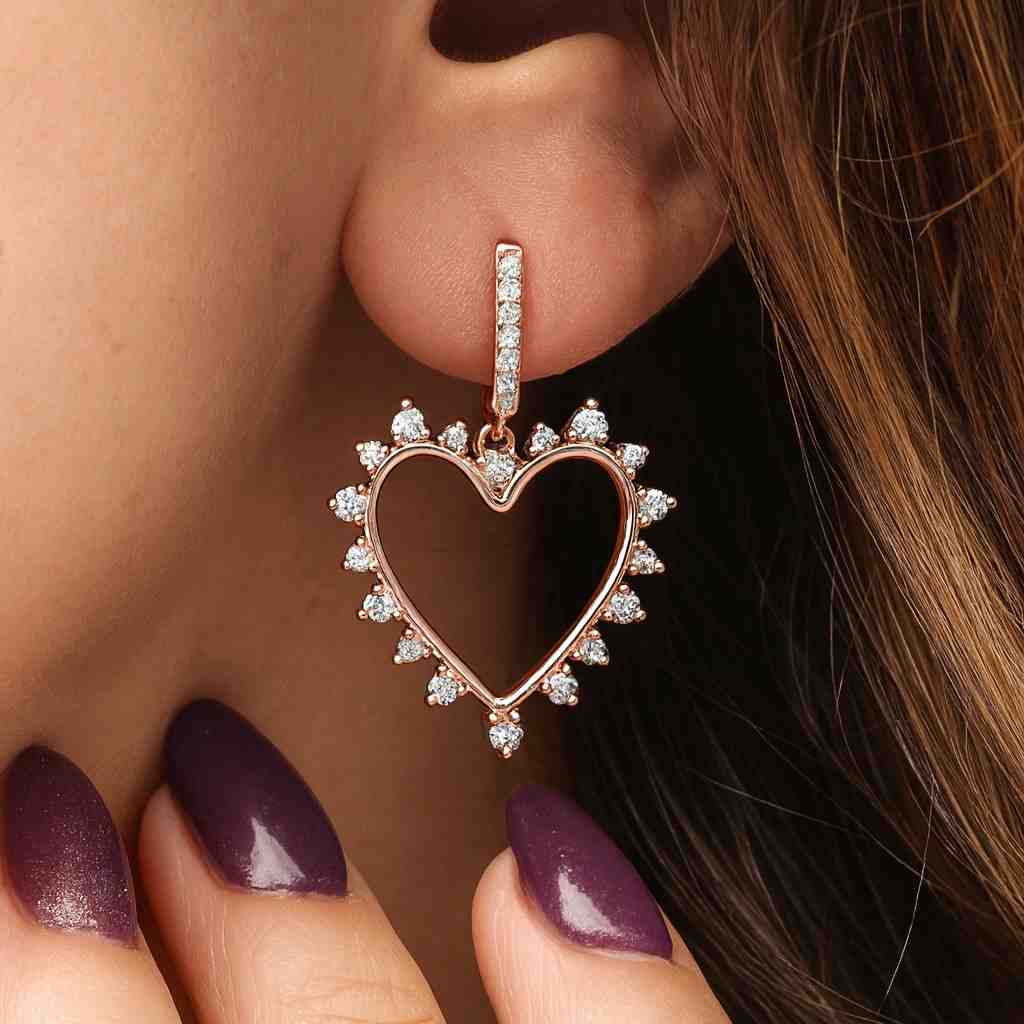 3.00 MM Round Cut Earth Mined Diamond Drop Stud Earrings Heart Shape Round Diamond Wedding Earrings Bridal Earrings Gift For Love
