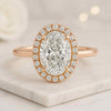 Oval Cut Lab Grown Diamond Halo Engagement Ring in 14K Rose Gold