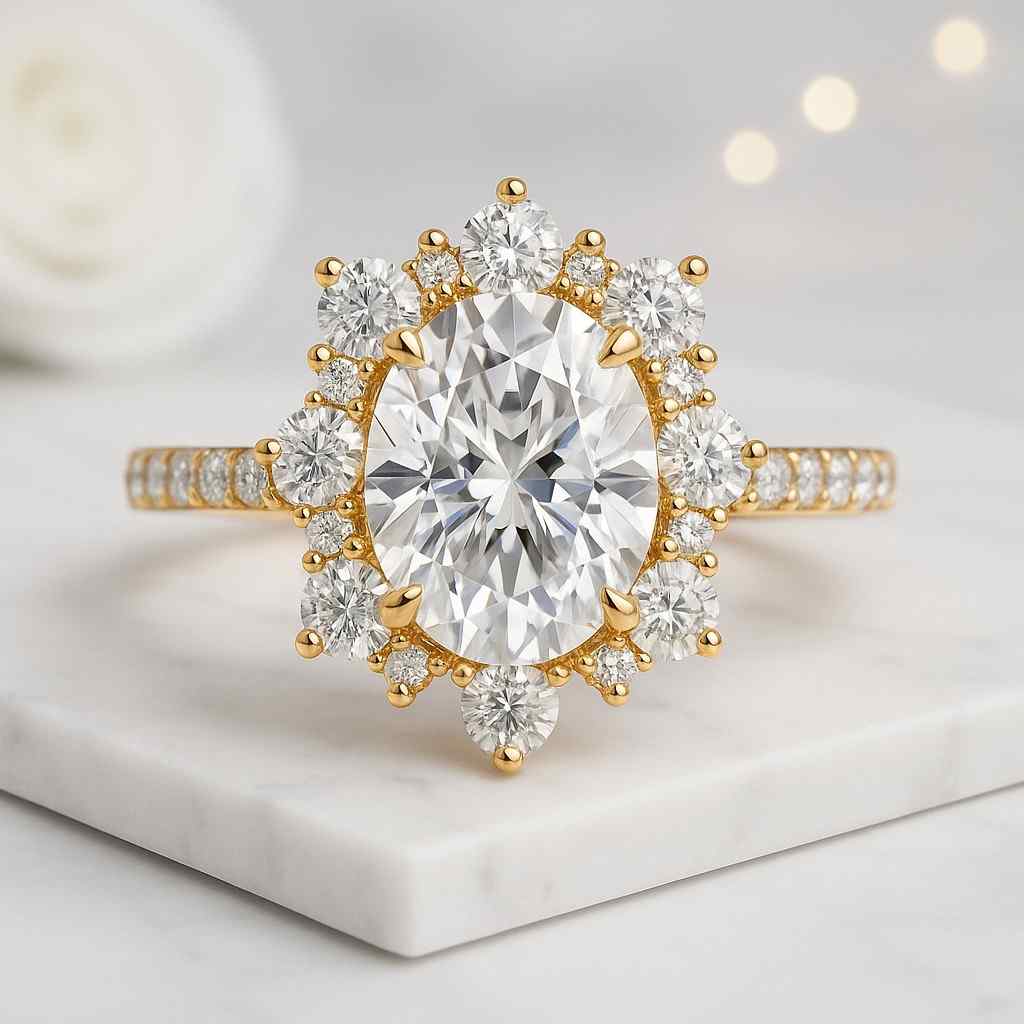 3.50 Carat Oval Cut Lab Diamond Engagement Ring Halo Oval Diamond Ring Unique Oval Halo Ring Classic Oval Cut Wedding Ring for Her