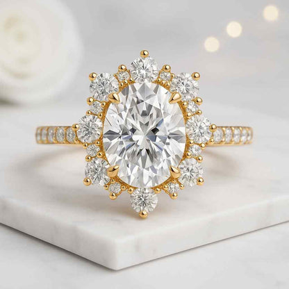 3.50 Carat Oval Cut Lab Diamond Engagement Ring Halo Oval Diamond Ring Unique Oval Halo Ring Classic Oval Cut Wedding Ring for Her