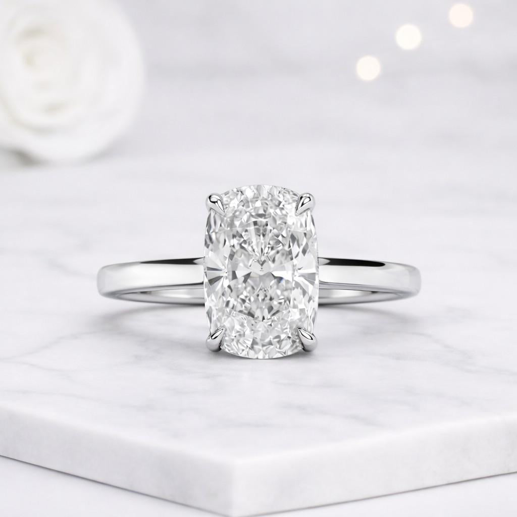 3 ct cushion cut lab-grown solitaire 4 claw prongs ring
