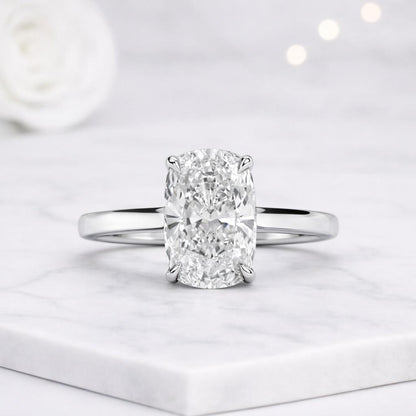 3 CT Cushion Cut Lab-Grown Solitaire 4 Claw Prongs Ring