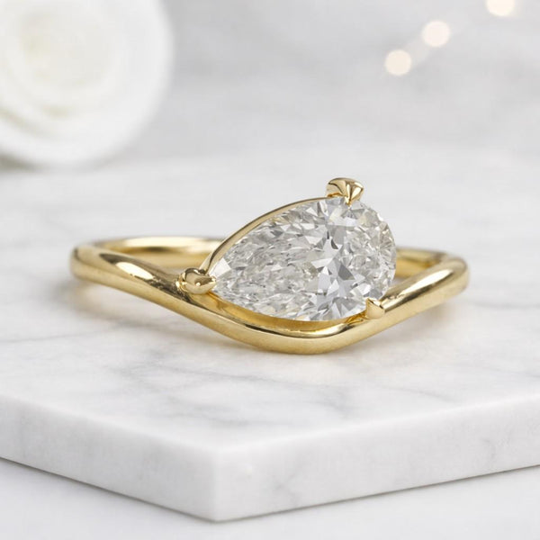 3 CT Pear Cut Lab Grown Diamond Curved Ring