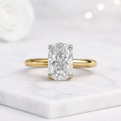 3 Carat Elongated Cushion Lab Grown Diamond Cathedral Engagement Ring