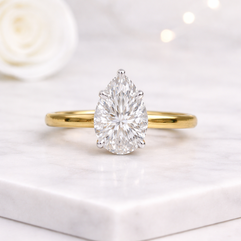 3 Carat Pear Cut Lab Grown Diamond Solitaire Engagement Ring 