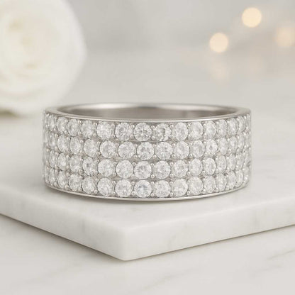 3 Row Pave Set Wedding Band Round Brilliant Cut Lab Grown Diamond Ring Full Eternity Matching Band For Engagement Ring