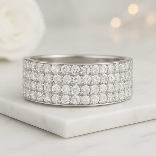 3 Row Pave Set Wedding Band Round Brilliant Cut Lab Grown Diamond Ring Full Eternity Matching Band For Engagement Ring