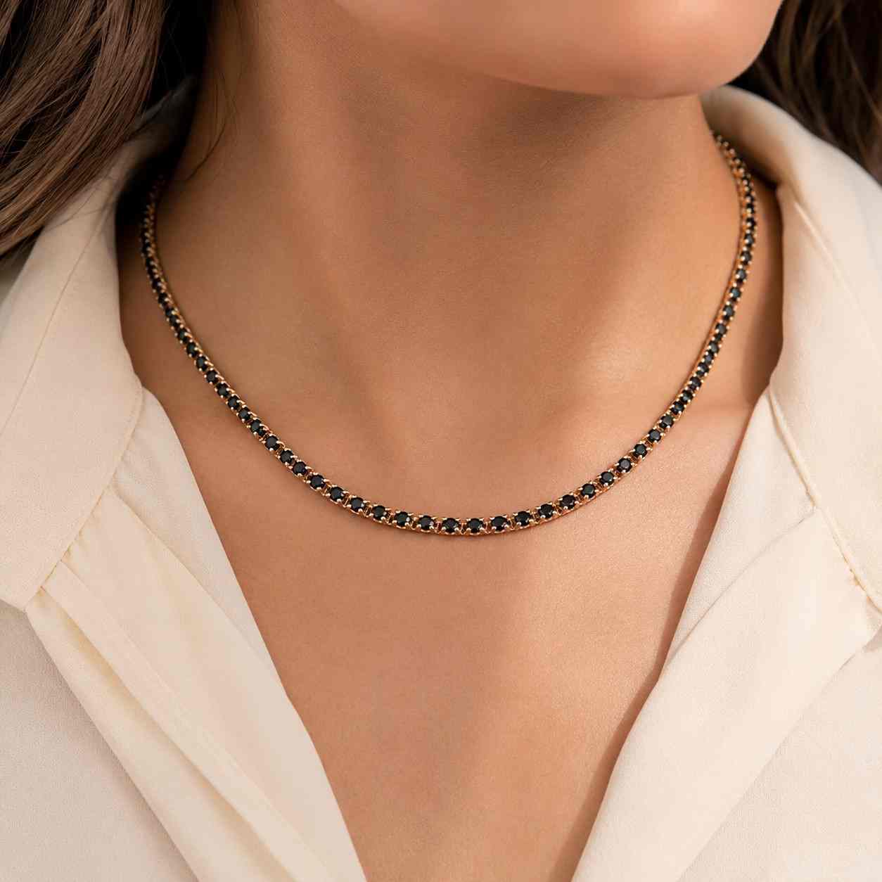 3mm black moissanite tennis necklace unisex, s925 sterling silver minimalist stacking choker chain, gothic halloween jewelry gift
