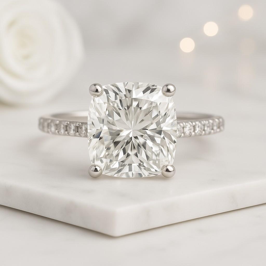 4 Claw Prong Set Ring Genuine Lab Grown Diamond Proposal Ring Elongated Cushion Diamond Engagement Ring Solitaire Cushion Anniversary Ring