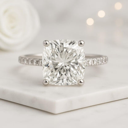 4 Claw Prong Set Ring Genuine Lab Grown Diamond Proposal Ring Elongated Cushion Diamond Engagement Ring Solitaire Cushion Anniversary Ring