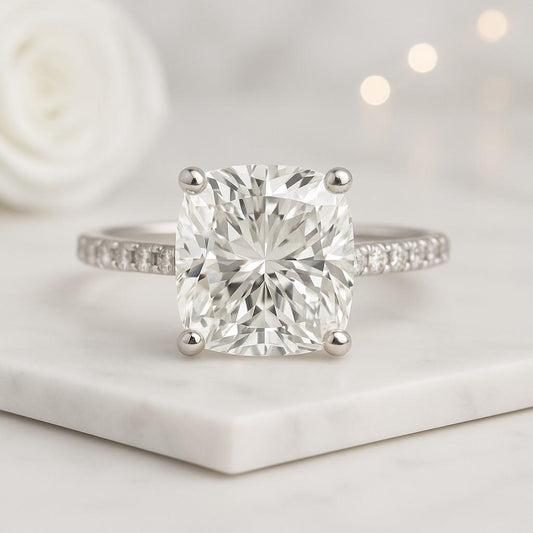 4 Claw Prong Set Ring Genuine Lab Grown Diamond Proposal Ring Elongated Cushion Diamond Engagement Ring Solitaire Cushion Anniversary Ring