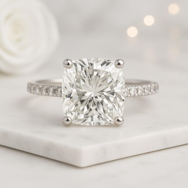 4 Claw Prong Set Ring Genuine Lab Grown Diamond Proposal Ring Elongated Cushion Diamond Engagement Ring Solitaire Cushion Anniversary Ring