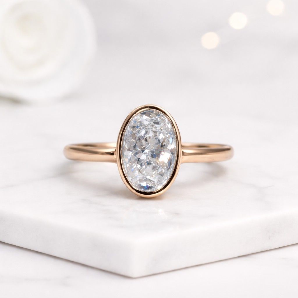 8 ct oval cut lab grown diamond engagement ring bezel set solitaire ring 