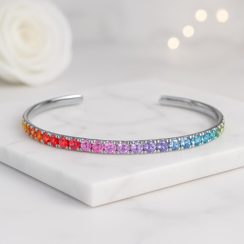 925 silver rainbow tennis bracelet multicolor baguette cz stones rainbow diamond bracelet