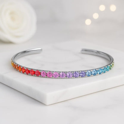 925 Silver Rainbow Tennis Bracelet Multicolor Baguette CZ Stones Rainbow Diamond Bracelet