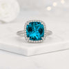 Cushion Cut London Blue Topaz Halo Ring
