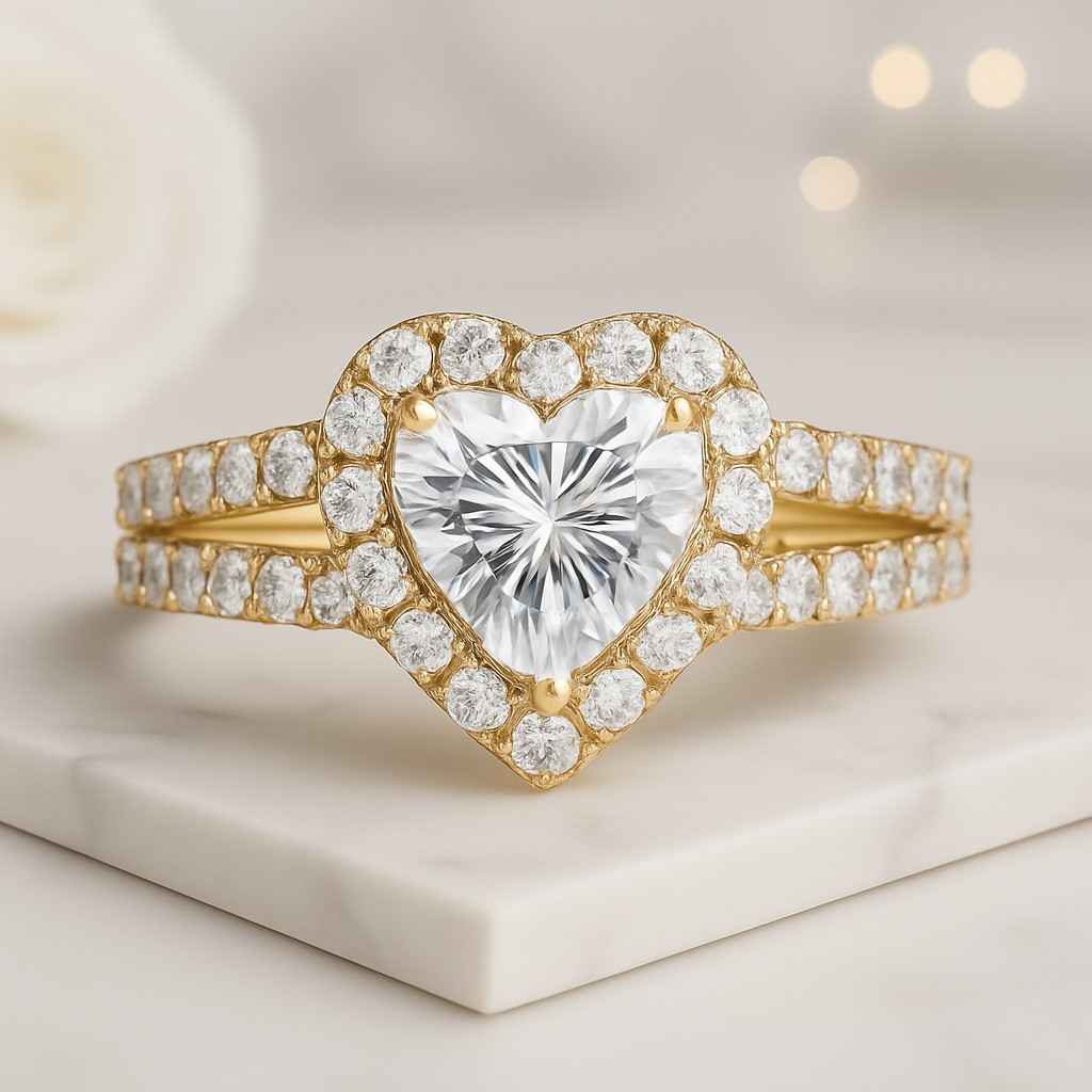 Anniversary Gift Bridal Ring Personalized Gift Heart Cut Lab Grown Diamond Halo Engagement Ring