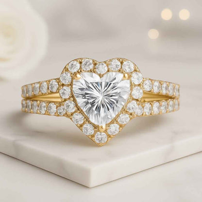 Anniversary Gift Bridal Ring Personalized Gift Heart Cut Lab Grown Diamond Halo Engagement Ring