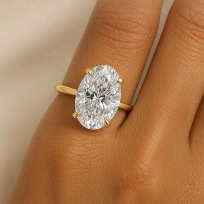 Anniversary Gift Ring Bridal Ring Daily Ring Oval Solitaire Diamond Engagement Ring with Pavé Band