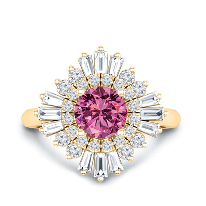 Antique Halo Pink Round Cut Lab Grown Diamond Ring Set