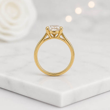 Antique Oval Cut Lab Grown Diamond Wedding Ring, Solitaire Engagement Ring, Split Shank Ring, 14K Solid Yellow Gold Ring, Anniversary Ring