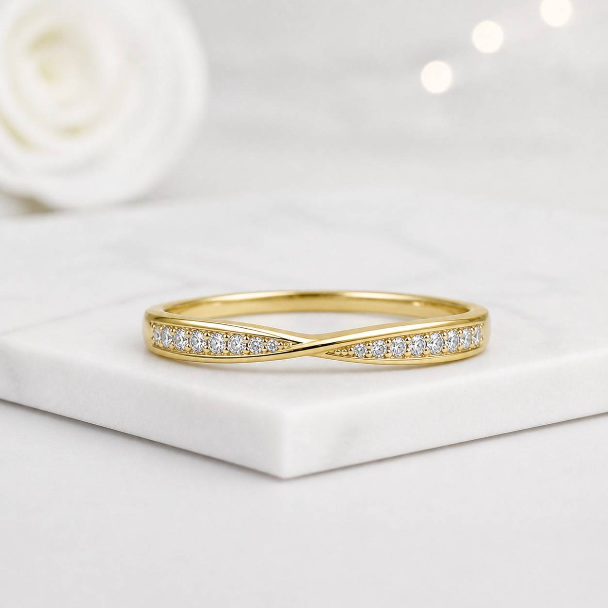 art deco curved twisted lab diamond wedding band 14kgold infinity curved matching stacking band unique wedding ring promise anniversary ring
