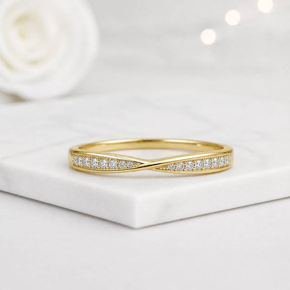 Art Deco Curved Twisted Lab Diamond Wedding Band 14KGold Infinity Curved Matching Stacking Band Unique Wedding Ring Promise Anniversary Ring
