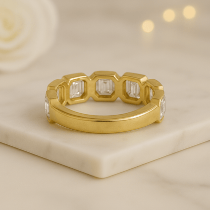 Asscher Cut Bezel Set Diamond Wedding Band
