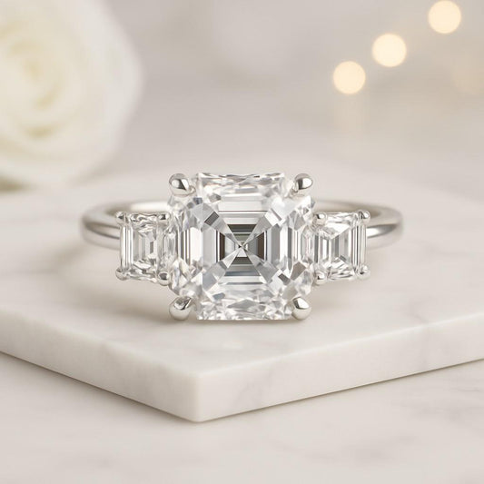 Asscher Cut Diamond Engagement Ring Genuine Lab Grown Diamond Ring