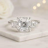 Asscher Cut Moissanite Three Stone Engagement Ring in White Gold