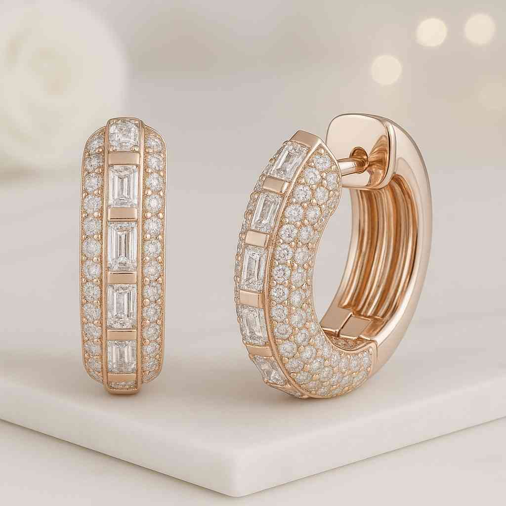 Baguette Diamond Hoop Earrings Minimalist Diamond Earrings