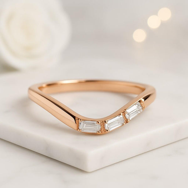 Baguette Diamond Wave Ring 14K Solid Gold Dainty Stackable Diamond Ring
