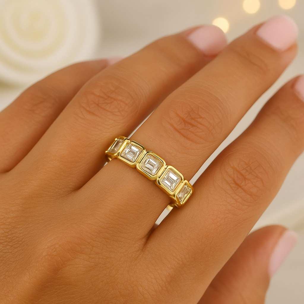 Baguette Ring  Diamond Half Eternity Band  Statement Ring  Eternity Ring  Engagement Ring  Promise Ring  Minimalist stack Ring Gift For Wife
