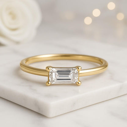 Baguette Round Diamond Ring Dainty Real Lab Diamond Bridal Ring