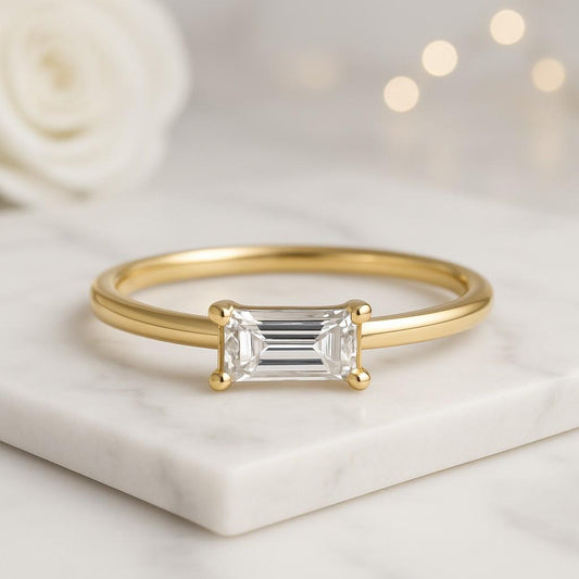Baguette Round Diamond Ring Dainty Real Lab Diamond Bridal Ring